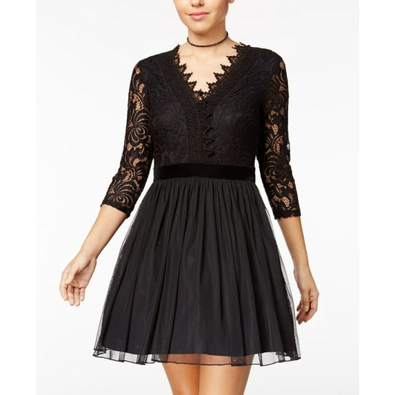 City Studios Juniors Lace Trimmed Fit Flare Dress Black 3