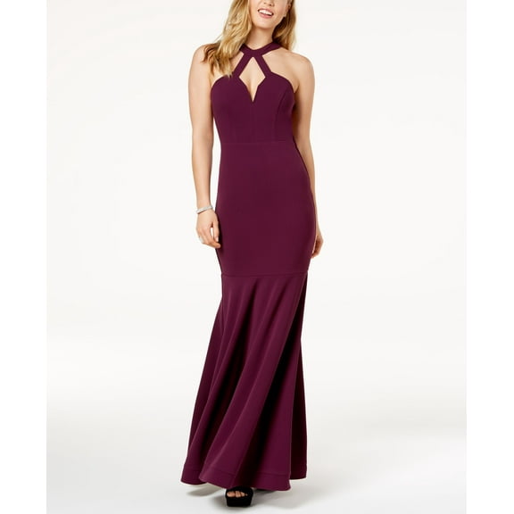 City Studios Juniors Open Back Halter Gown Grape 13