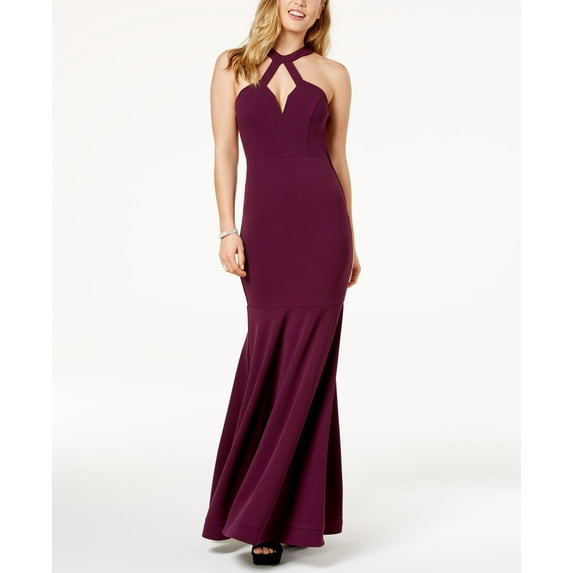 City Studios Juniors Open Back Halter Gown Grape 13