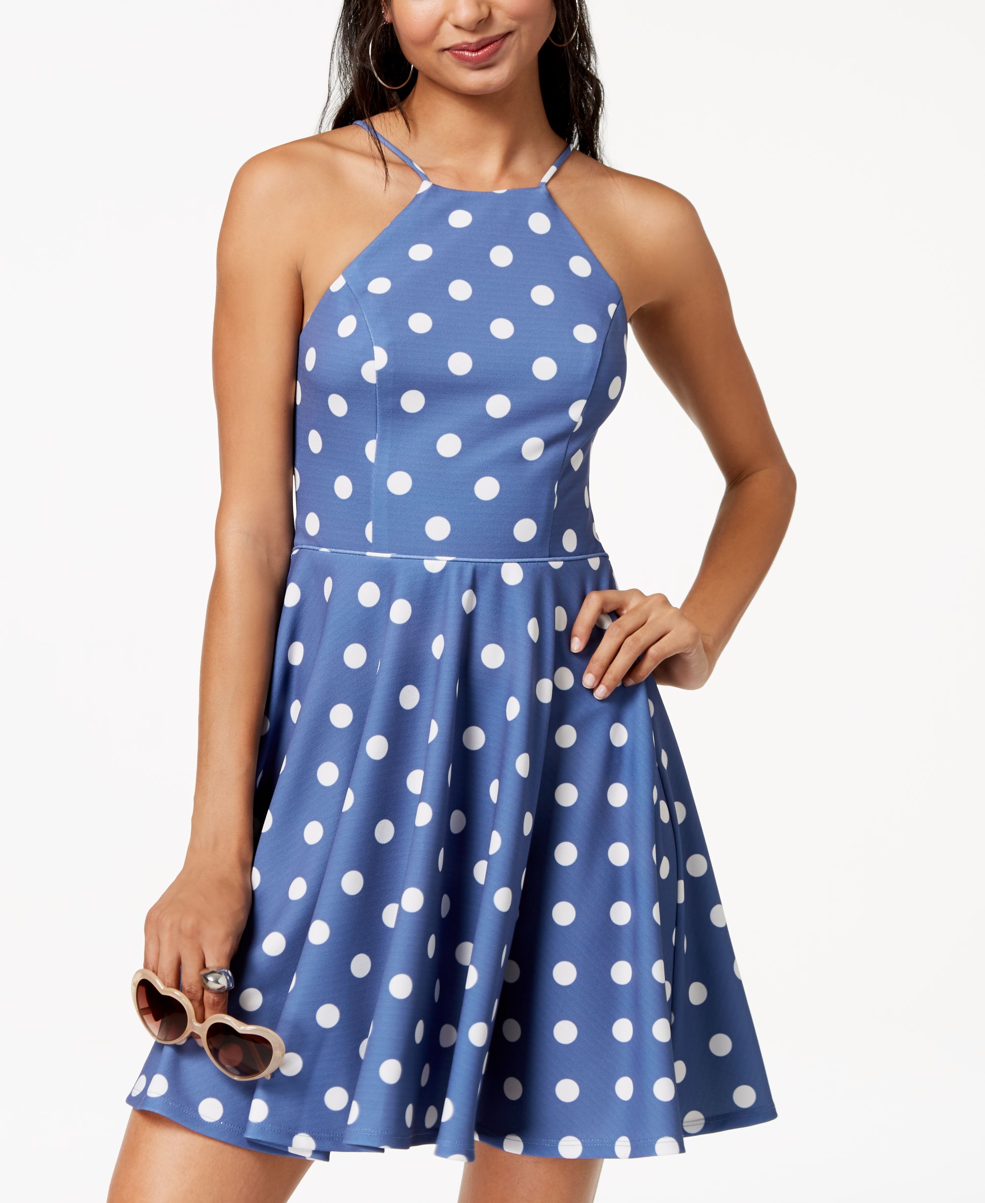 City Studios Juniors' Polka Dot Fit & Flare Dress - Blue 13