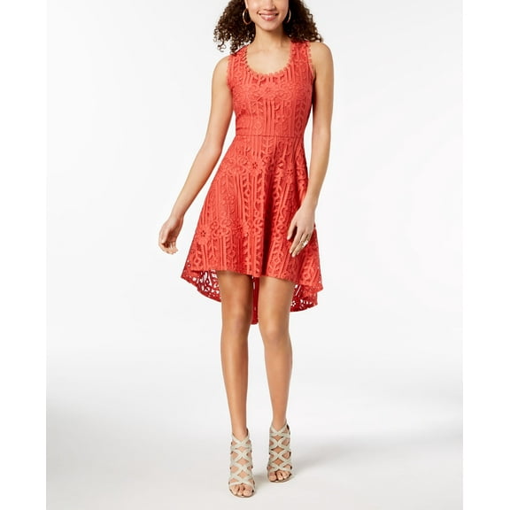City Studios Juniors Sleeveless Lace High Low Dress Dark Coral 1