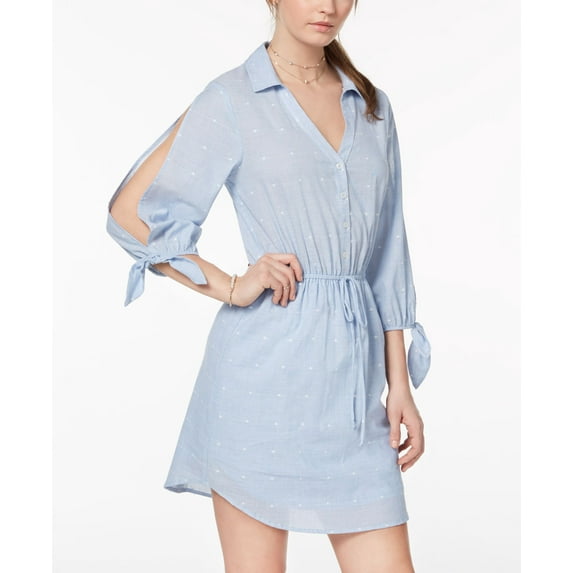 City Studios Juniors Split Sleeve Drawstring Shirtdress Chambray XS