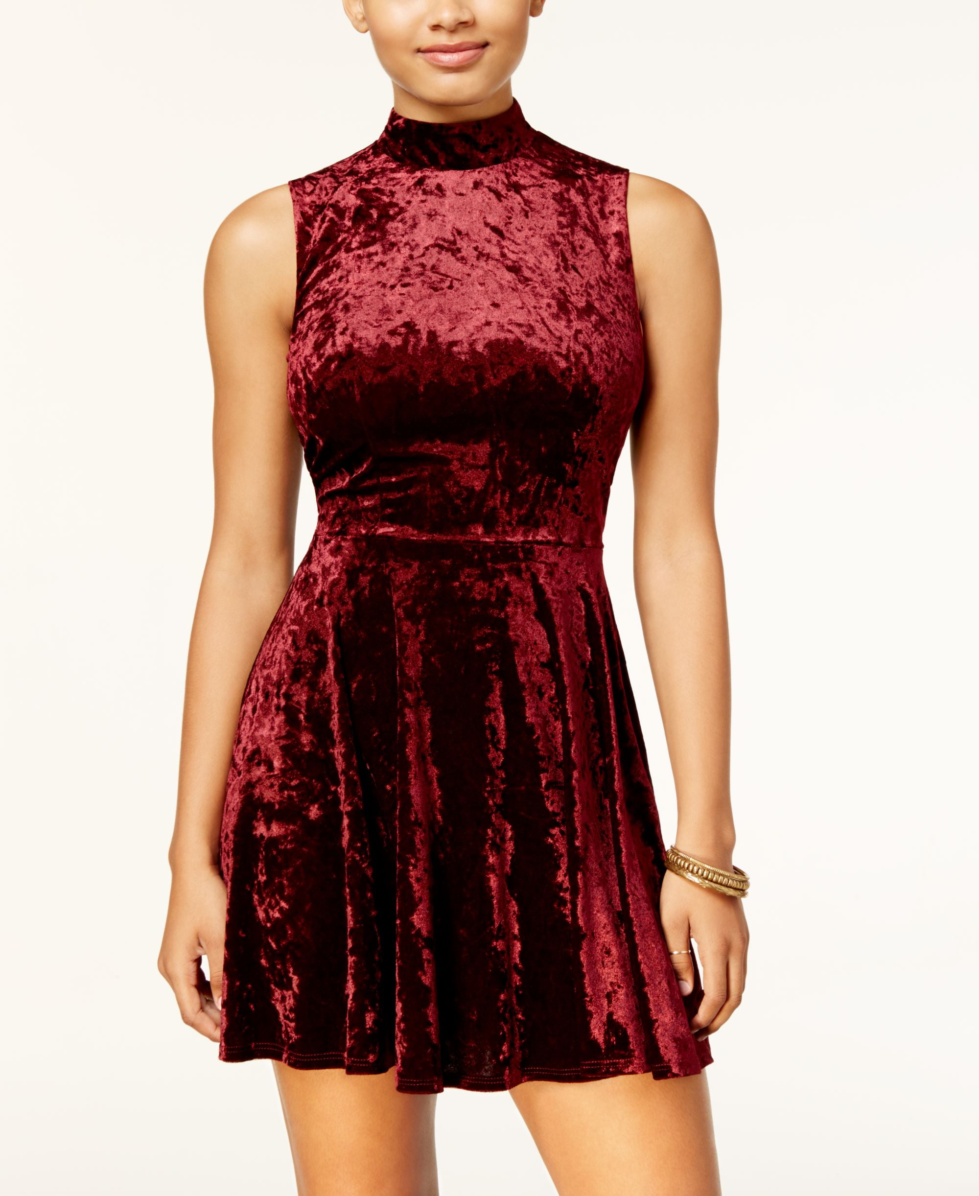 City Studios Juniors Velvet Fit Flare Dress Wine 11
