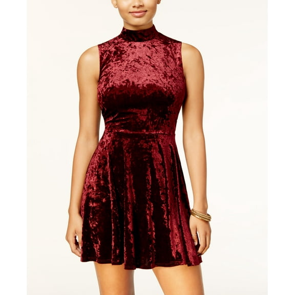 City Studios Juniors Velvet Fit Flare Dress Wine 11