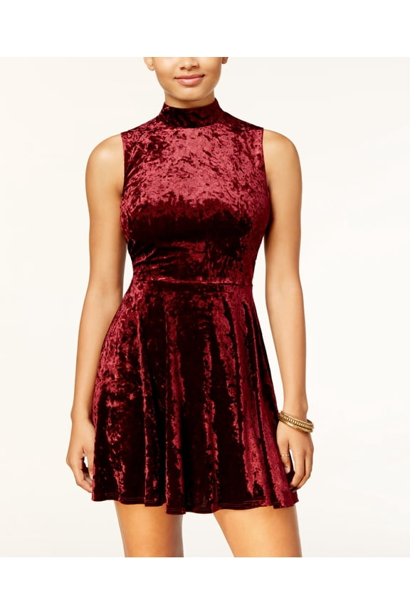 s Juniors Velvet Fit Flare Dress Wine 11