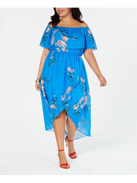 s Plus Size Off-The-Shoulder Midi Dress (Royal Blue, 2X)