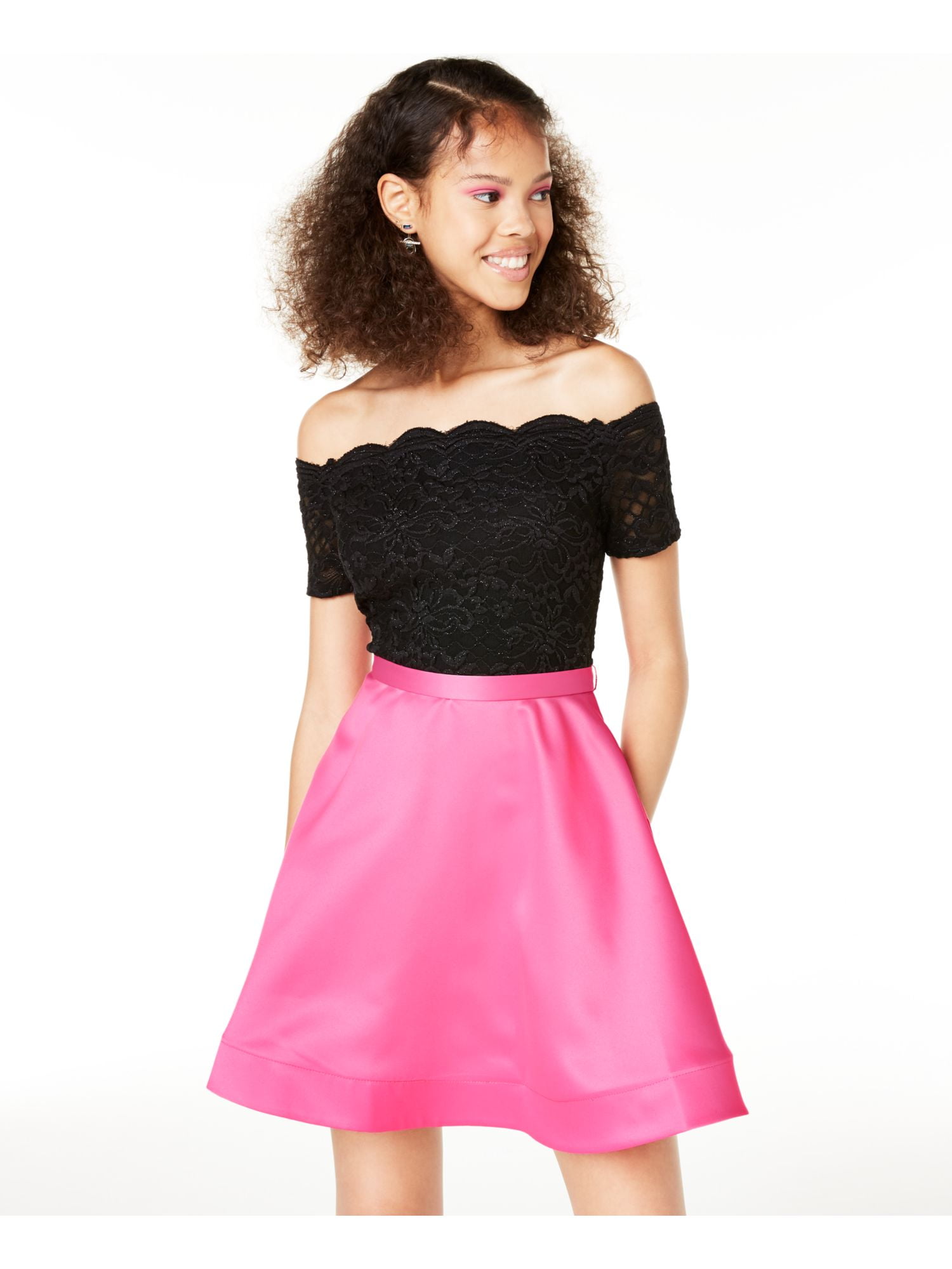 open lace back dress Short Pink Party Dresses with Back Ties Fuchsia / 0