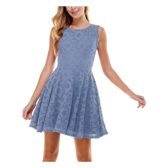 City Studios Womens Juniors Lace Overlay Mini Fit & Flare Dress