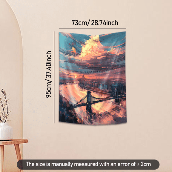 City Sunset Bridge Tapestry 37x29 inches Wall Hanging Art for Bedroom Living Room Decor