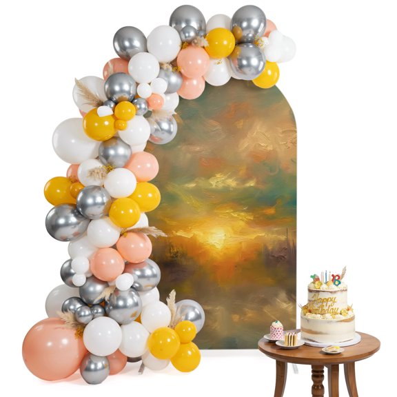 City Sunset Landscape Arch Backdrop Cover 4FT Gradient Clouds Modern Spandex Fitted Arch Covers Stretchy Backdrop Decoration for Wedding Birthday Graduation Party