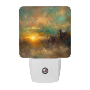 City Sunset Landscape Night Lights, Gradient Clouds Modern Smart Auto Dusk to Dawn Sensor Nightlights Plug-in Nightlight for Bedroom Bathroom Living Room Kitchen Hallway