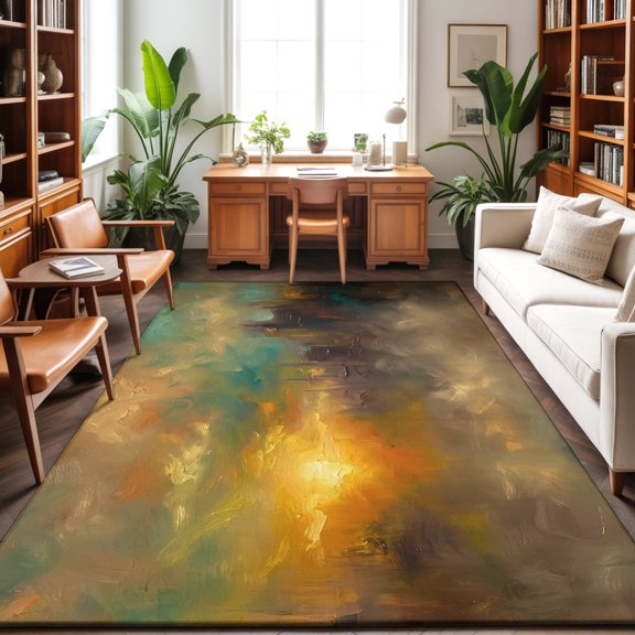 City Sunset Landscape Washable Area Rug 9 x 12 ft Gradient Clouds Modern, Soft Non Slip Rugs Stain Repellent Indoor Felt Carpet for Living Dining Room Bedroom Home Office