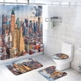 thumbnail image 1 of City Sunset Skyscrapers Famous Town Landmark View Shower Curtain Set Rug Bathroom Mats New York 3D Building Bridge Bath Curtains, 1 of 5