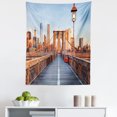 thumbnail image 1 of City Tapestry, New York Skyline Closeup Brooklyn Bridge in Manhattan over River, Fabric Wall Hanging Decor for Bedroom Living Room Dorm, 5 Sizes, Orange Pale Blue Grey, by Ambesonne, 1 of 1