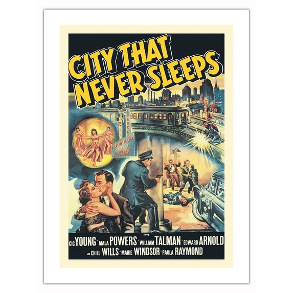 City That Never Sleeps - Starring Gig Young and Mala Powers - Vintage Film Noir Movie Poster c.1953 - Bamboo Fine Art 290gsm Paper (Unframed) 12x16in