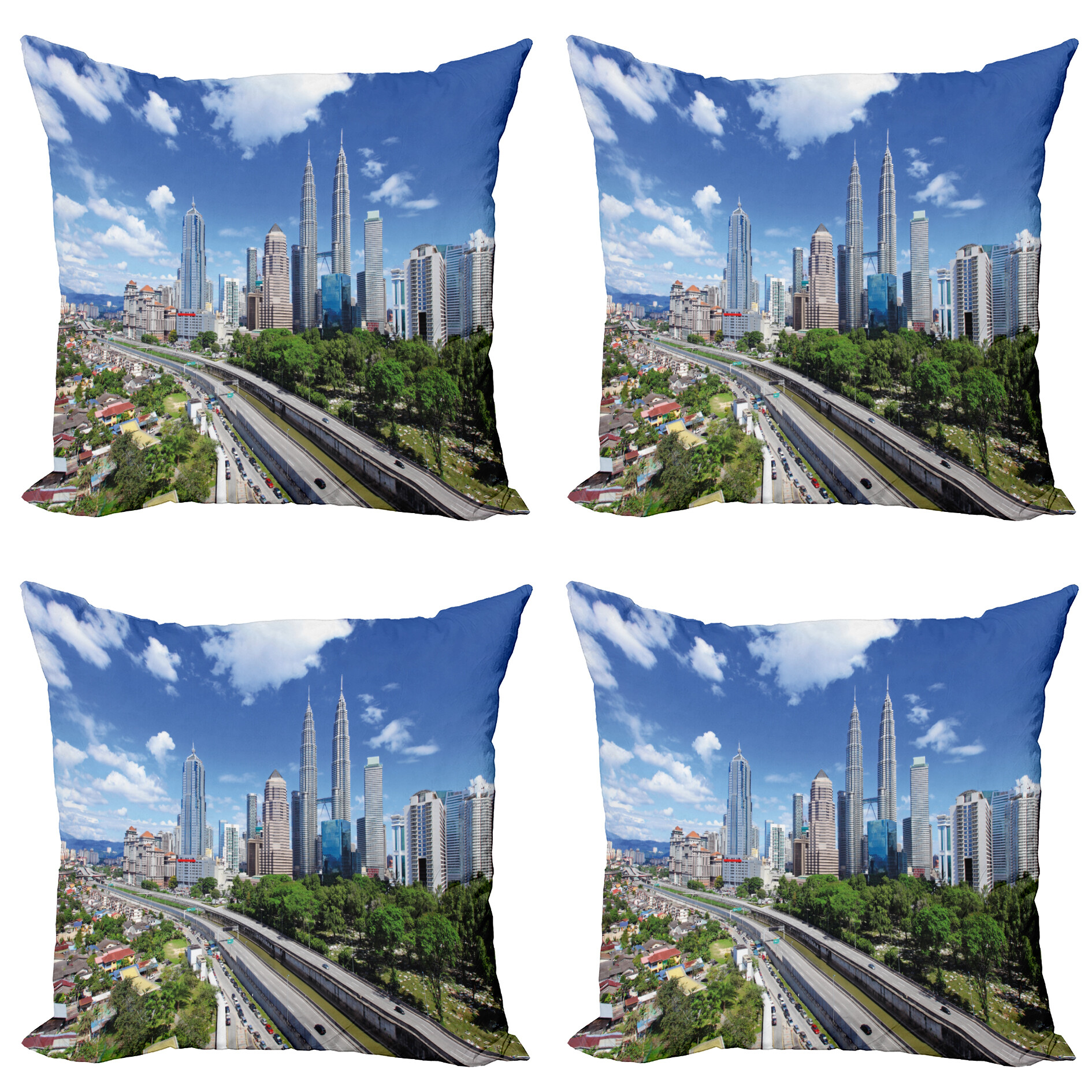 City Throw Pillow Cushion Case Pack of 4, Kuala Lumpur Skyline in a