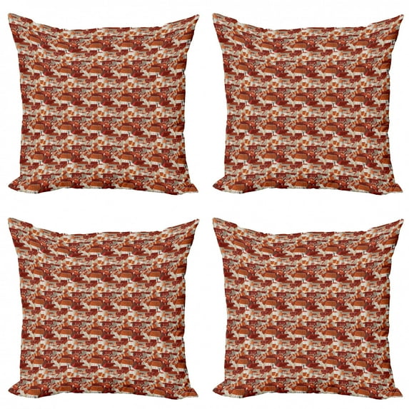 Ambesonne City Throw Pillow Cover 4 Pack, Tile Roof Pattern Urban, 20", Multicolor