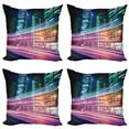 thumbnail image 1 of City Throw Pillow Cushion Case Pack of 4, Slow Shutter Speed Photography Modern Architecture High Buildings Shanghai China Life, Modern Accent Double-Sided Print, 4 Sizes, Multicolor, by Ambesonne, 1 of 2