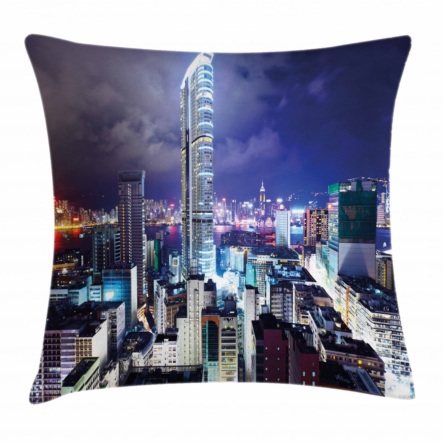 Picture of City Throw Pillow Cushion Cover, Downtown in Hong Kong Urban View at ...