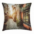 thumbnail image 1 of City Throw Pillow Cushion Cover, Old Town Photography Europe Scenes Vintage Buildings Cafes Cool Architecture, Decorative Square Accent Pillow Case, 16 X 16 Inches, Brown Pale Orange, by Ambesonne, 1 of 2