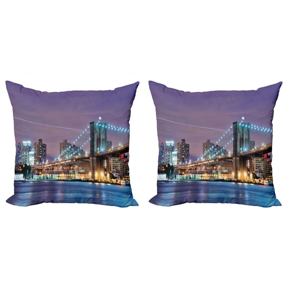 Ambesonne City Throw Pillow Cover 2 Pack, Modernized Brooklyn Bridge, 18", Multicolor