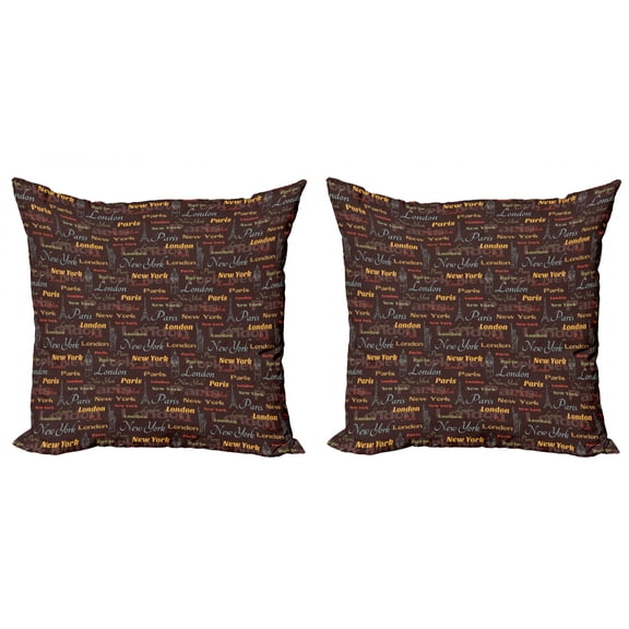 Ambesonne City Throw Pillow Cover 2 Pack, Famous Places of World, 24", Multicolor