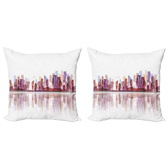 Ambesonne City Throw Pillow Cover 2 Pack, Skyscrapers Silhouette, 24", Multicolor