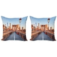 thumbnail image 1 of Ambesonne City Throw Pillow Cover 2 Pack, Brooklyn Bridge Manhattan, 24", Orange Pale Blue Grey, 1 of 2