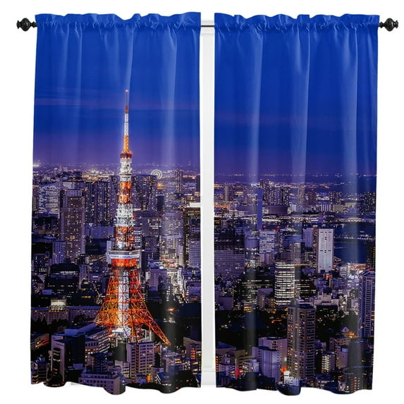 City Tokyo Tower Night Building Cityscape Scenery Curtains in the Bedroom Living Room Hall Window Kitchen Decoration Drapes