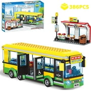 City Town Center Bus Station Building Kit, Bus Station Building Blocks Toy for Kids, with Bus & Bus Station, Best Learning Roleplay Block Play Toys Gift for Boys Girls Aged 6-12 (386Pcs)
