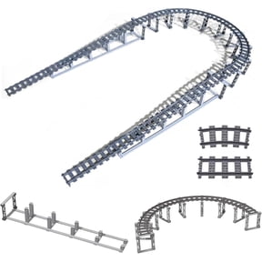 City Train Tracks Building Block Set, 212 Pcs Flexible Rails Train Track Railroad Expansion Accessory Set, Uphill and Downhill, Straight Curved Tracks