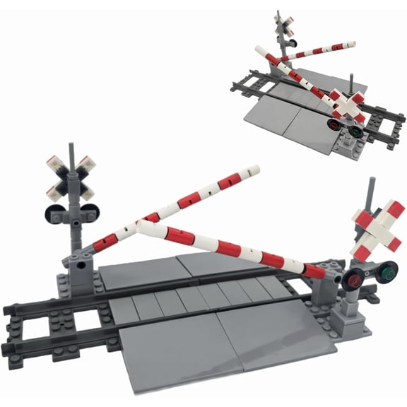 City Train Tracks Building Block Set, Train Track with Traffic Light Railroad Crossing Expansion Accessory Building Bricks Set Gifts