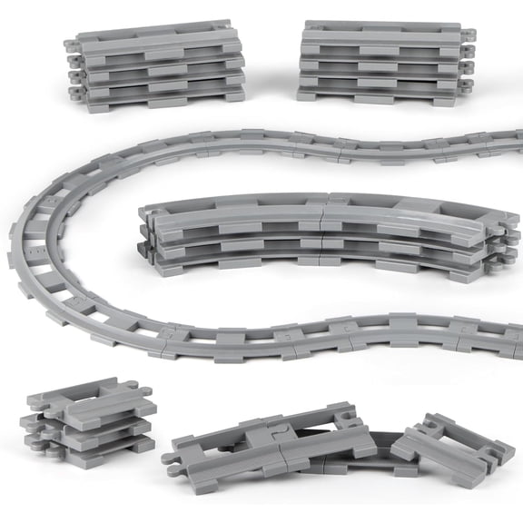 City Train Tracks Building Block Set with Curved Tracks and Straight Tracks, Flexible Rails Train Track Railroad Expansion Accessory Set for Kids