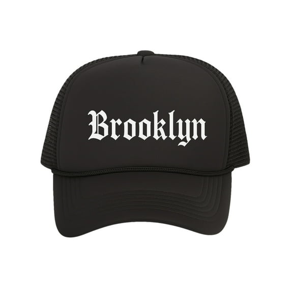 City Trucker Hat Old English Font – Snapback Adjustable Cap for Men & Women, Brooklyn