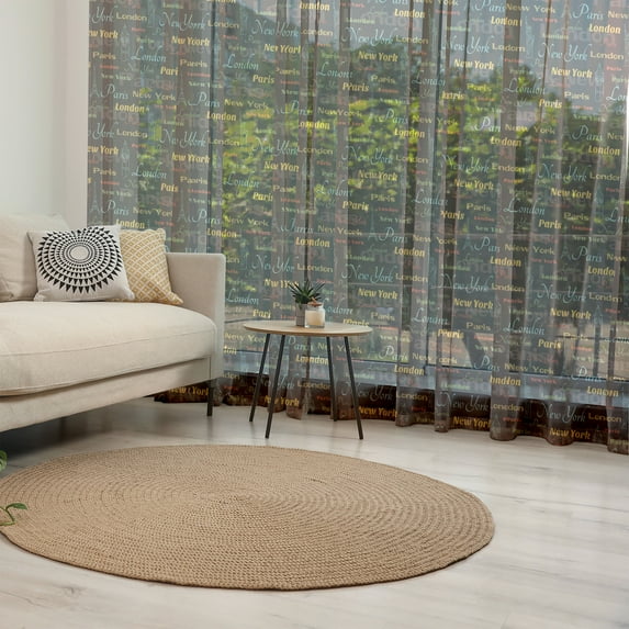 City Tulle Curtains with Rod Pocket, Famous Places of World London Paris New York Big Ben of Liberty Eiffel Tower, Sheer Drape for Wedding Party 2 Panels, 7 Sizes, Multicolor, by Ambesonne