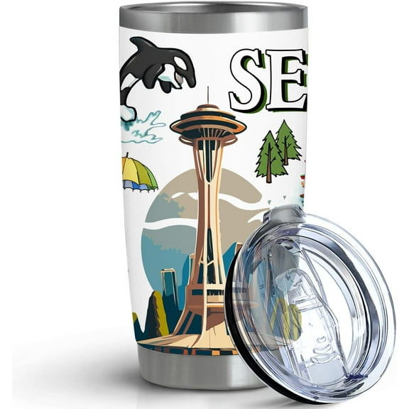 City Tumbler for City Lover,20oz Double Wall Vacuum Insulated Stainless Steel Coffee Cups (Seattle)