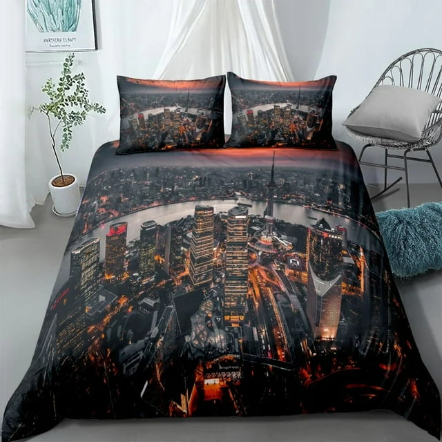 City View Duvet Cover Set Dubai City Night View Single Double King Size Bedding Set for Adults 2