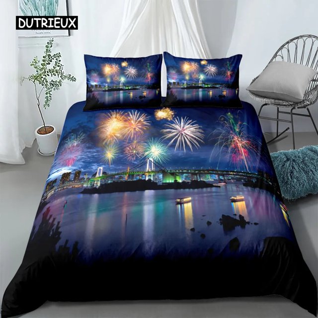 City View Duvet Cover Set Dubai City Night View Single Double King Size Bedding Set for Adults