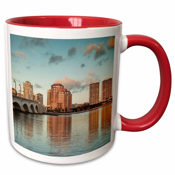 3drose, City View with Royal Park Bridge, Dawn., 11oz Two-tone Red Mug