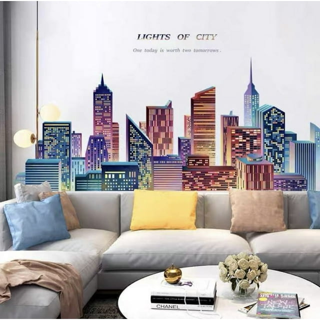 City Wall Decal Large, Night City Decals for Walls, Wall Decals for