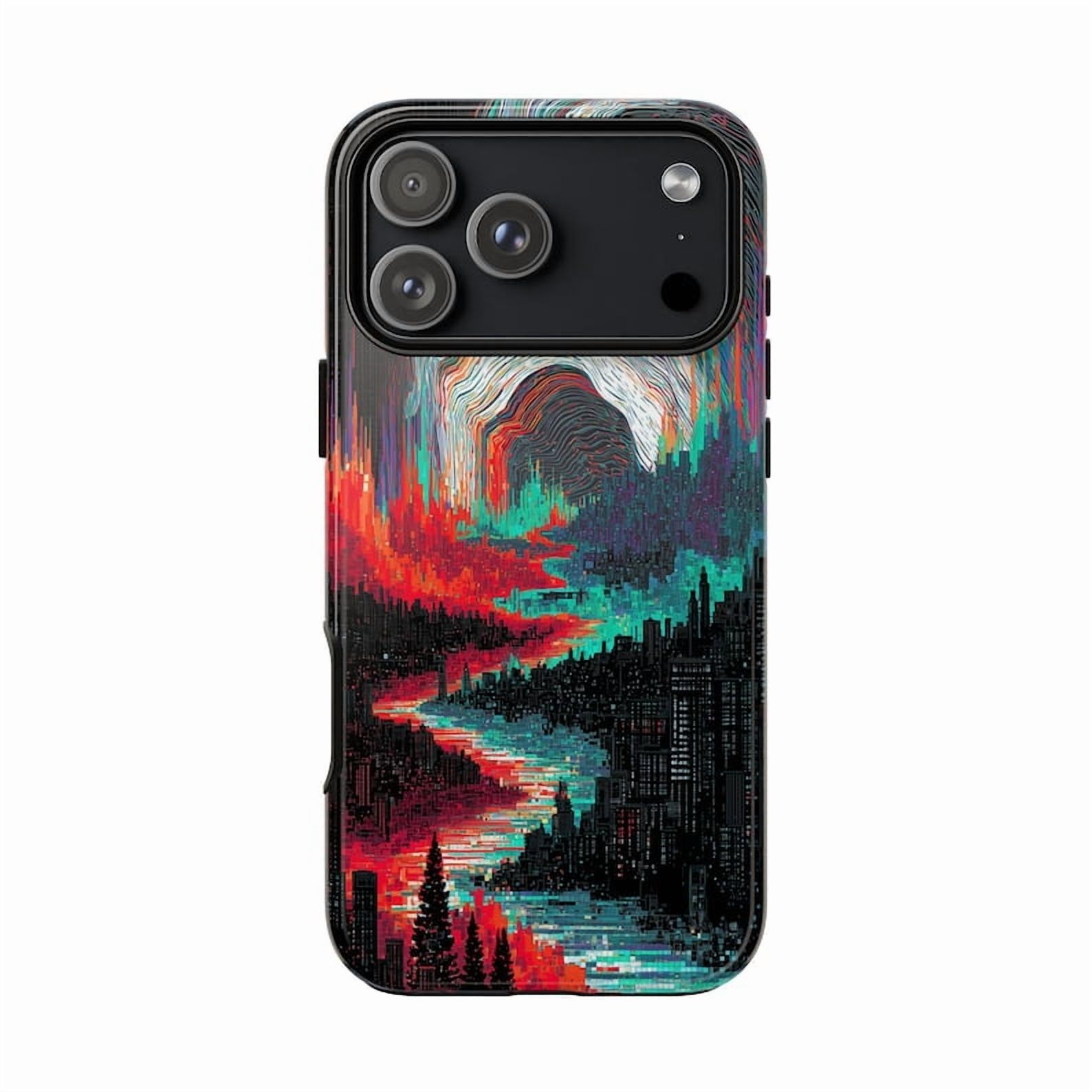 City Wave Glitch Phone Case Teal Red Distortion Digital Pattern with ...