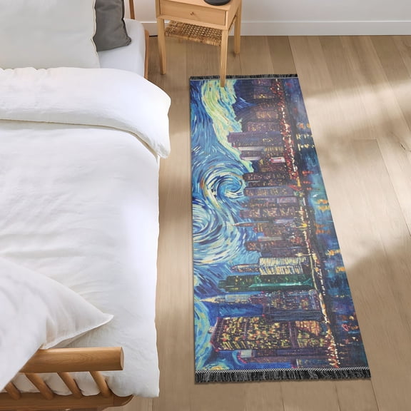 City and Starry Sky Runner Area Rug 2x6 Soft Non-Slip Washable Bedside Carpet for Hallway Bedroom Living Room Home Decor