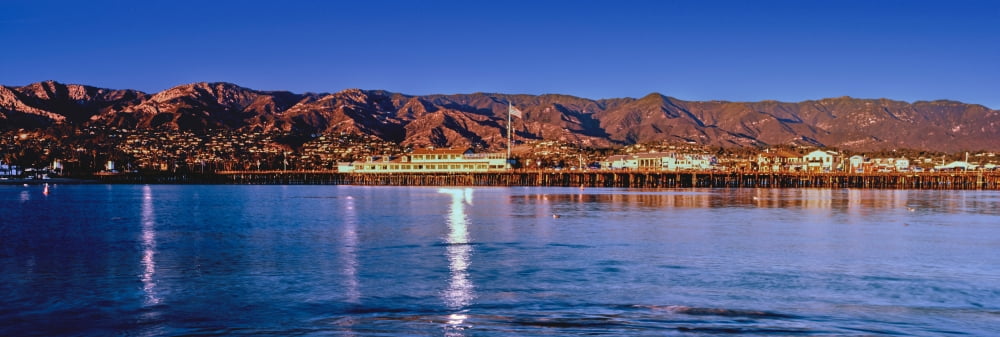 City and pier at waterfront Santa Barbara California USA Canvas Art - Panoramic Images (12 x 36)