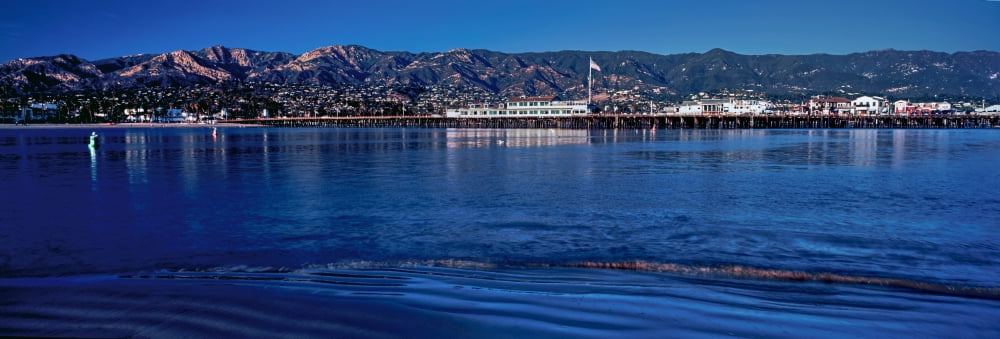 City and pier at waterfront Santa Barbara California USA Canvas Art - Panoramic Images (12 x 36)