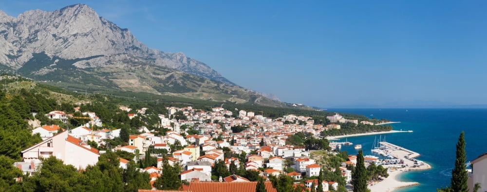 City at coast Baska Voda Biokovo Split-Dalmatia County Croatia Canvas Art - Panoramic Images (27 x 9)
