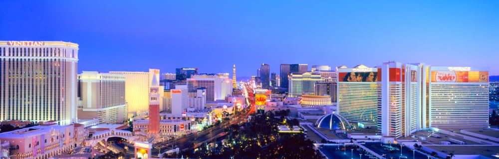 City at dusk Las Vegas Clark County Nevada USA Canvas Art - Panoramic Images (36 x 12)