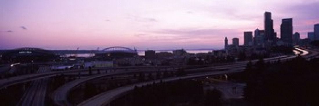 City at sunset Seattle King County Washington State USA Canvas Art - Panoramic Images (18 x 6)