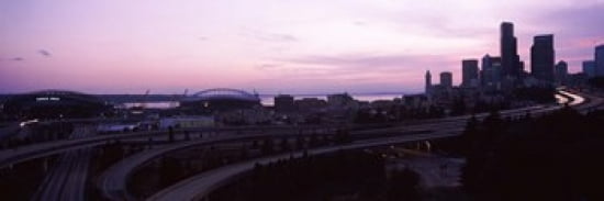 City at sunset Seattle King County Washington State USA Canvas Art - Panoramic Images (36 x 12)