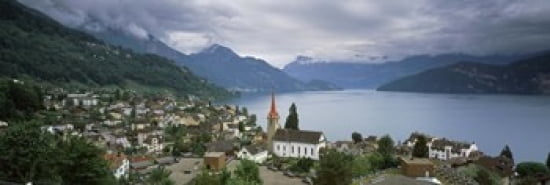 City at the lakeside Lake Lucerne Weggis Lucerne Canton Switzerland Canvas Art - Panoramic Images (36 x 12)