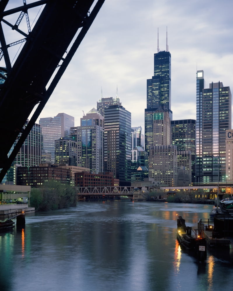 City at the waterfront Chicago River Chicago Cook County Illinois USA Canvas Art - Panoramic Images (22 x 27)